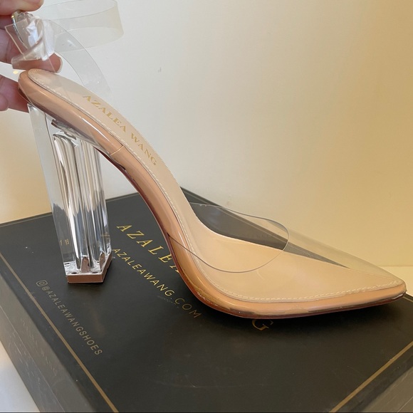 🌟 New with Box - All Clear Chunky Pointed Toe Heels - Picture 10 of 14